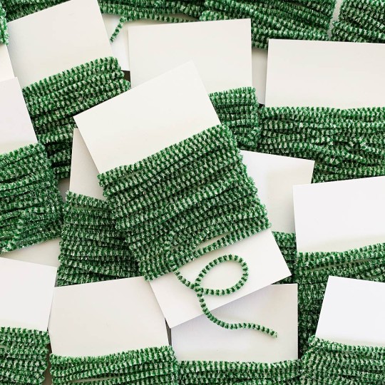 Green & White + Silver Chenille Sparkle Cording ~ 5 yards ~ Tiny 1/8" wide